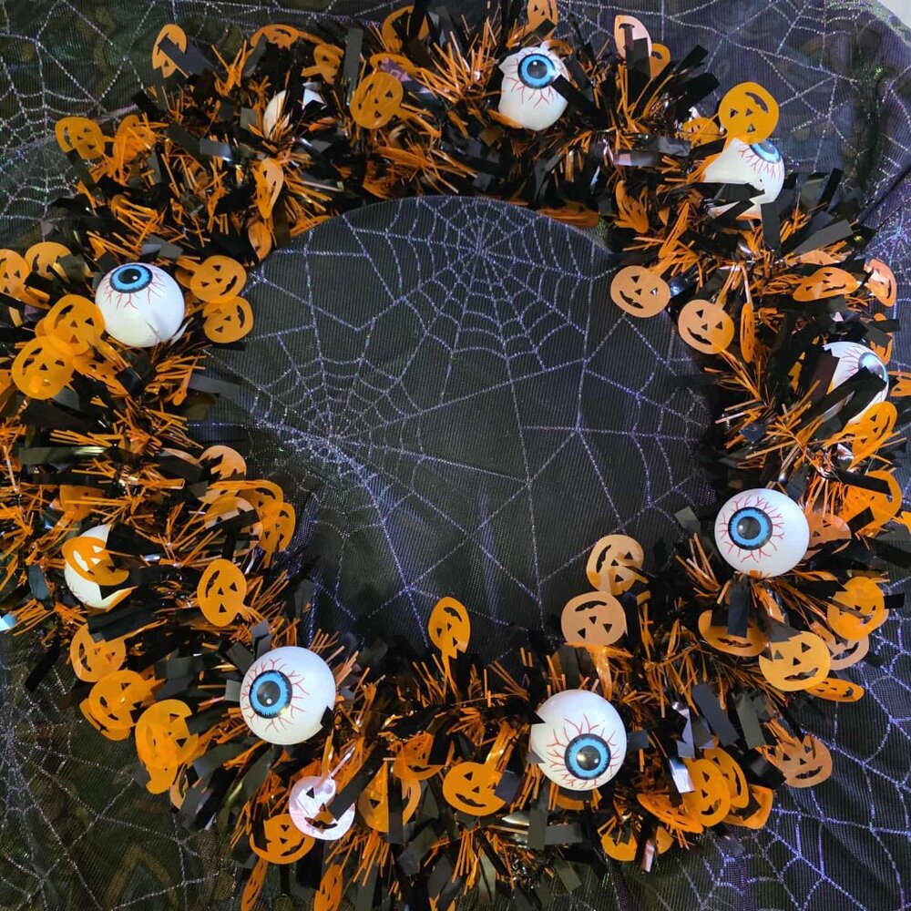 Handmade Spooky Eyeball & Jack-o'-Lantern Halloween Wreath | Door Decor